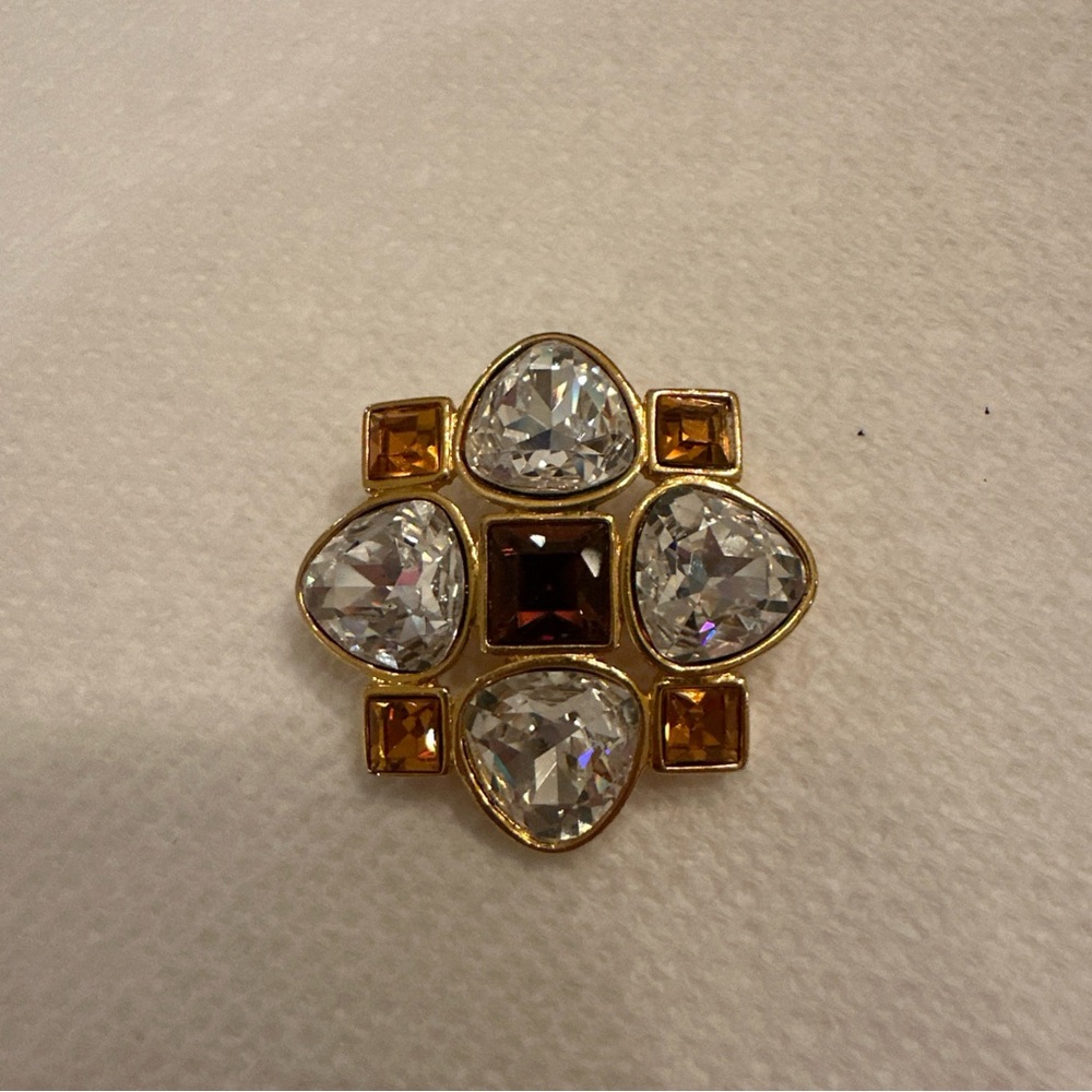 Vintage Signed Napier Swarovski Clear, Faux-Citrine, Rhinestones Brooch